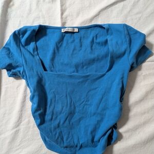 Zara Blue Fitted Short Sleeve Bodysuit